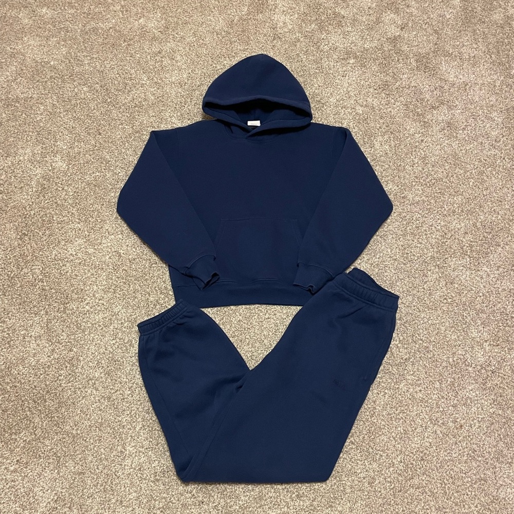Aritzia Cozy Sweatfleece Perfect Fit Hoodie and Mega Fit Joggers SET Byron Blue